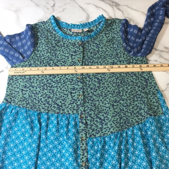 Logo Lori Goldstein Blue Floral Patchwork Grechen Tunic Shirt Womens XS Blouse - Picture 10 of 12